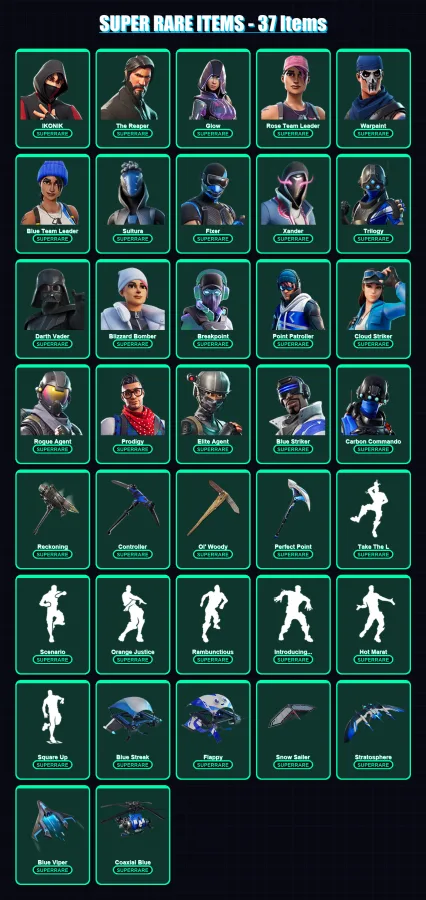 [PS4/PS5/XBOX/PC] | IKONIK | The Reaper | Glow | Rose Team Leader | Warpaint | 223 skin | 190 pickaxe | 180 emote | 164 glider | Lv2000 — Fortnite account