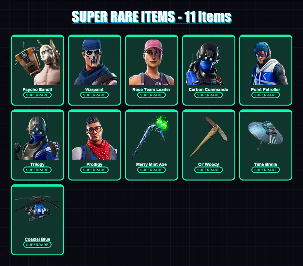 [PC/XBOX/PSN] | Psycho Bandit | Midas | Warpaint | Rose Team Leader | Carbon Commando | 70 skin | 72 pickaxe | 85 emote | 62 glider | Lv933