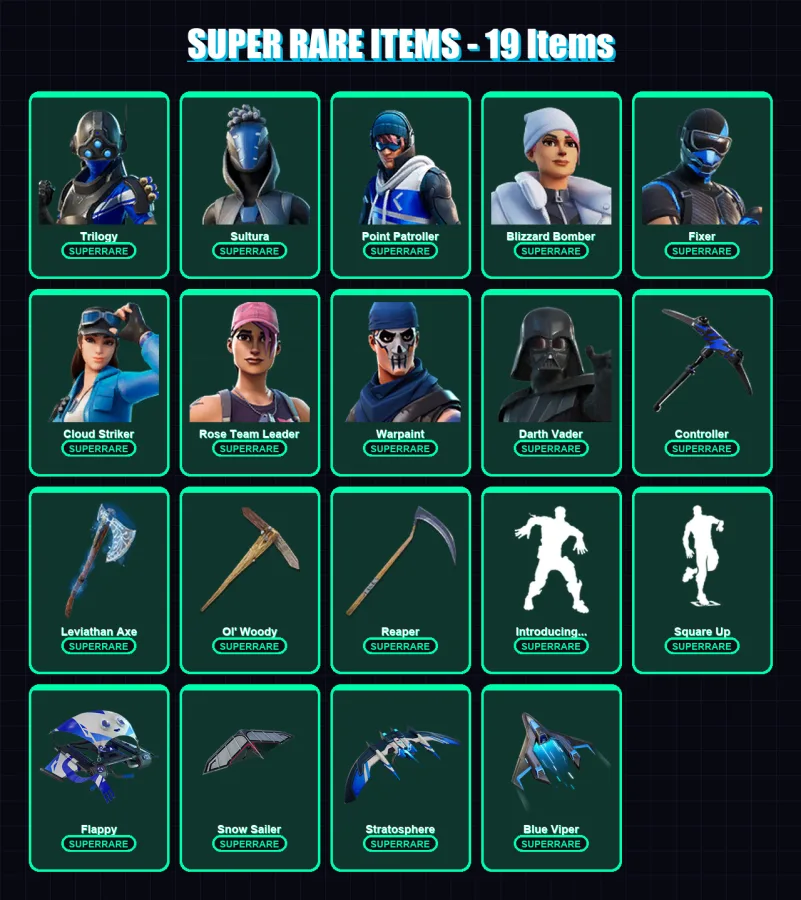 [PC/XBOX] | Trilogy | Sultura | Point Patroller | Blizzard Bomber | Fixer | 223 skin | 248 pickaxe | 231 emote | 209 glider | Lv2963