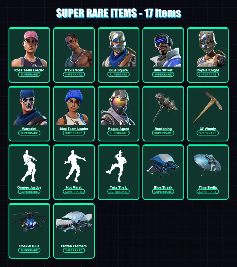 [PS4/PS5/XBOX/PC] | Rose Team Leader | Travis Scott | Blue Squire | Blue Striker | Royale Knight | 67 skin | 67 pickaxe | 79 emote | 75 glider | Lv9