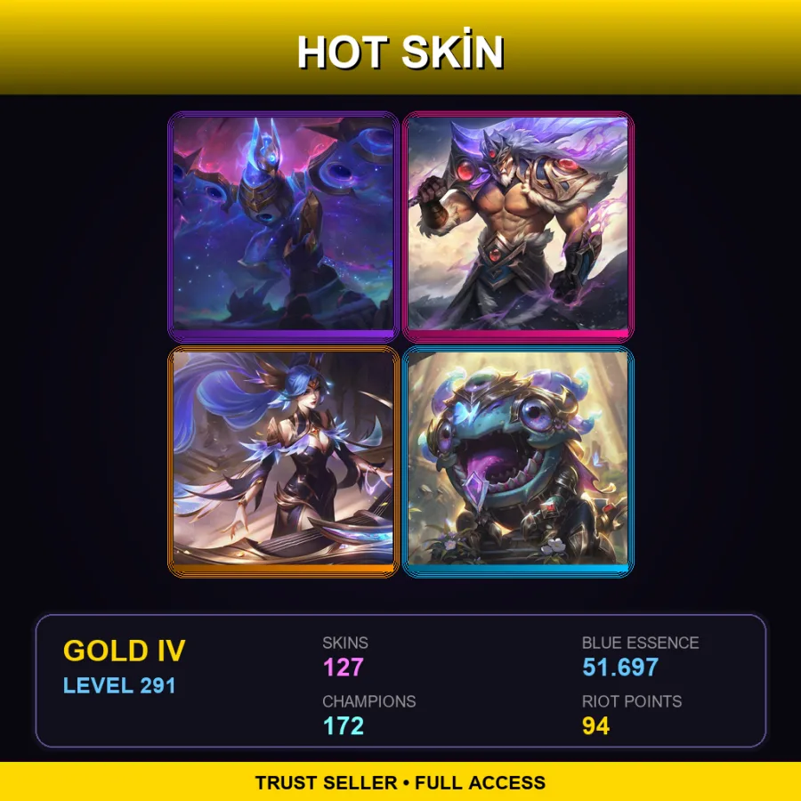 EUNE | Lv291 | Gold IV | 127 Skin | 172 Champ — LoL account