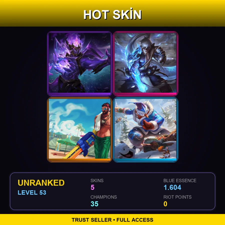 EUW | Lv53 | Unranked | 5 Skin | 35 Champ