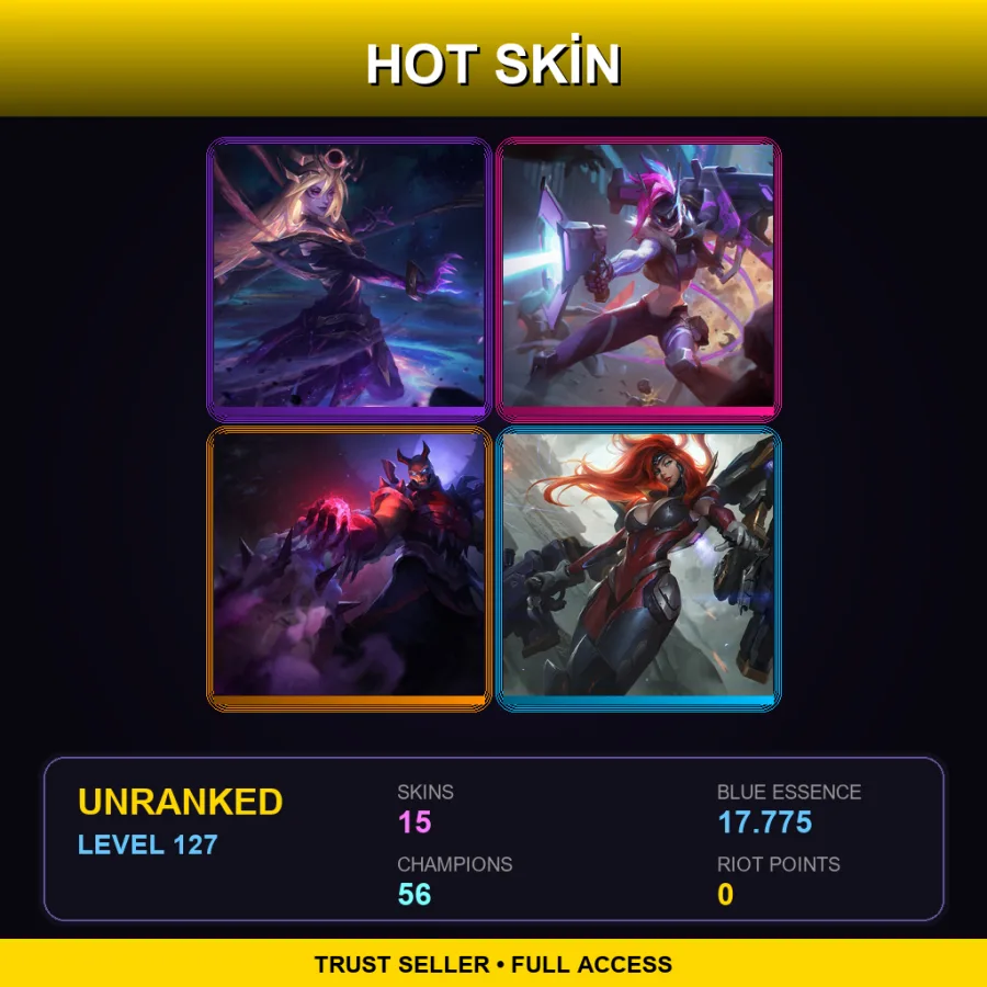 LAN | Lv127 | Unranked | 15 Skin | 56 Champ — LoL account