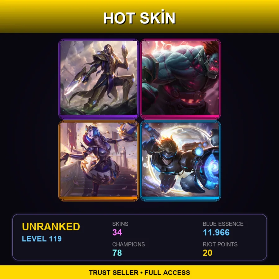 LAS | Lv119 | Unranked | 34 Skin | 78 Champ — LoL account