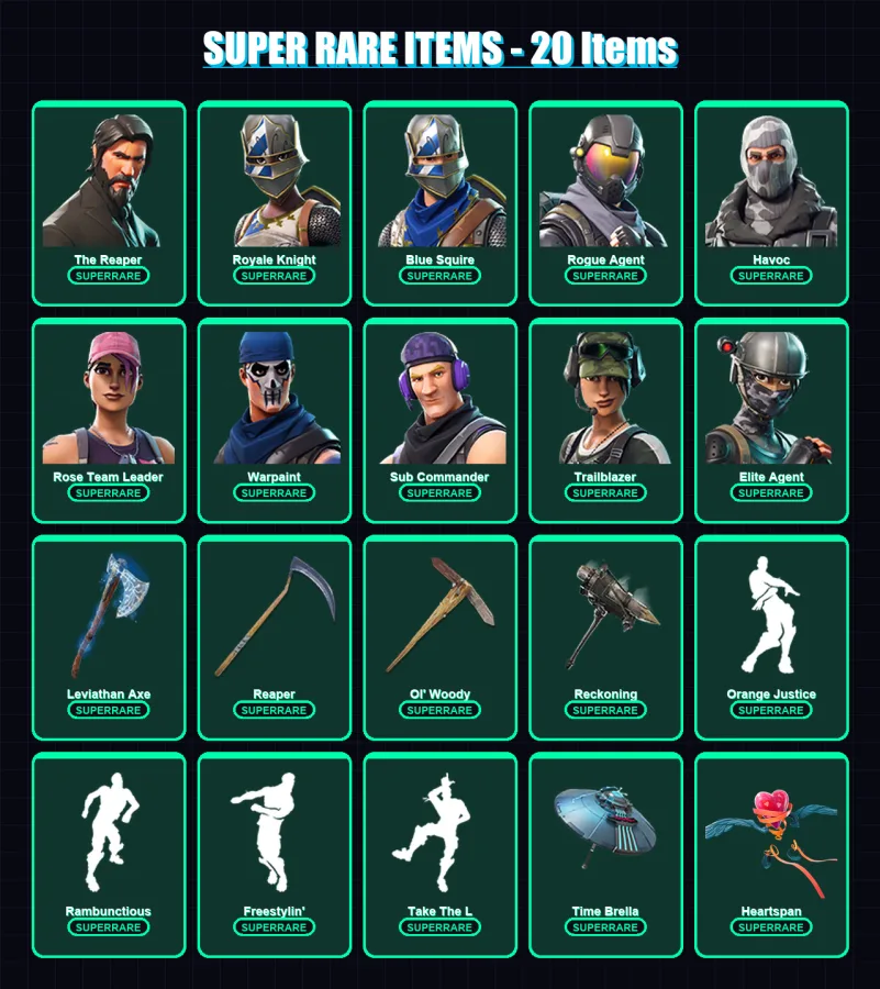 [PC/XBOX/PSN] | The Reaper | Royale Knight | Blue Squire | Rogue Agent | Havoc | 113 skin | 116 pickaxe | 95 emote | 111 glider | Lv1463
