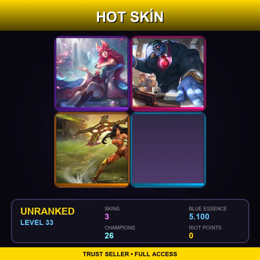 LAN | Lv33 | Unranked | 3 Skin | 26 Champ — LoL account