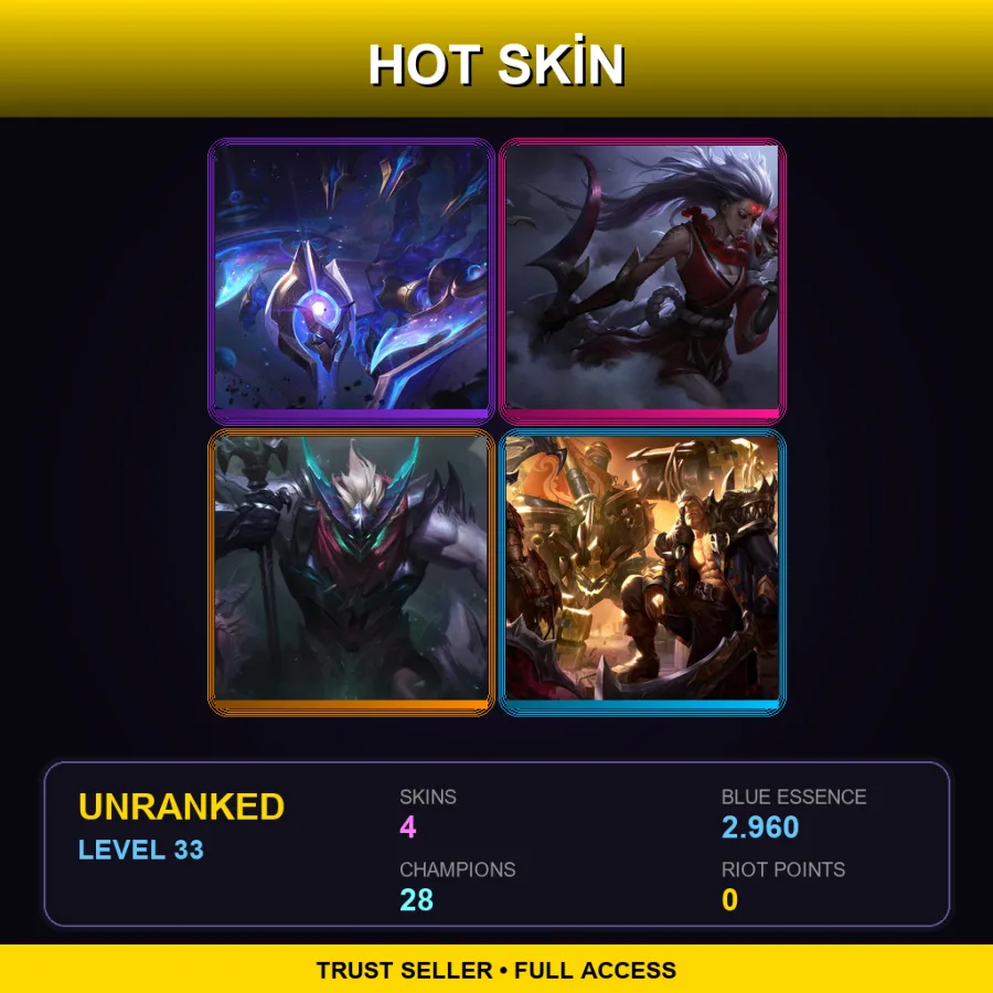 EUW | Lv33 | Unranked | 4 Skin | 28 Champ — LoL account