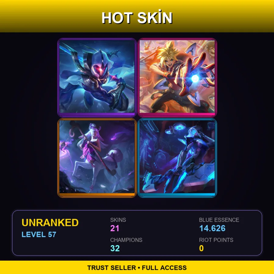LAS | Lv57 | Unranked | 21 Skin | 32 Champ — LoL account