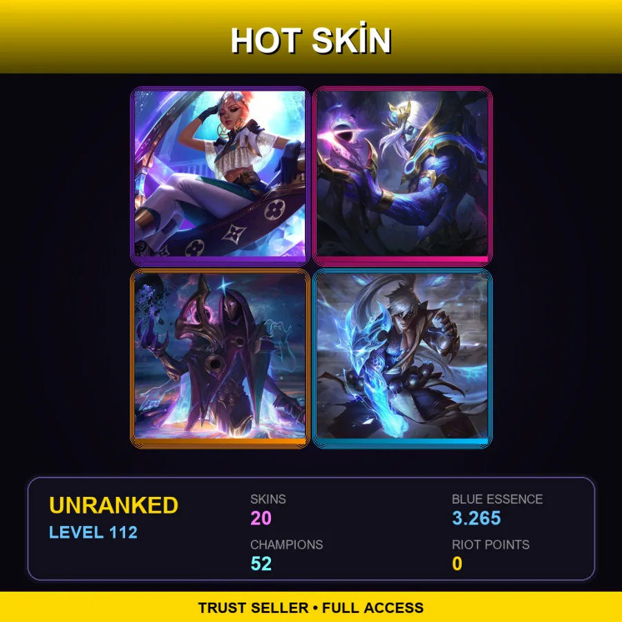 LAN | Lv112 | Unranked | 20 Skin | 52 Champ — LoL account