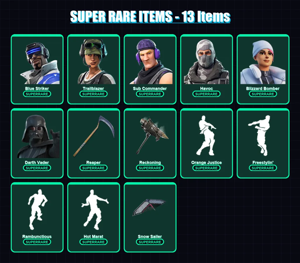 [PC/XBOX/PSN] | Blue Striker | Trailblazer | Sub Commander | Havoc | Blizzard Bomber | 139 skin | 127 pickaxe | 144 emote | 119 glider | Lv2413