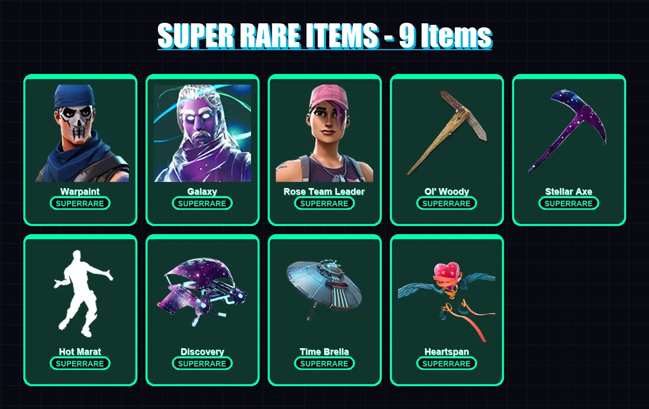 [PC/XBOX] | Warpaint | Galaxy | Rose Team Leader | Joey | Kymera | 125 skin | 162 pickaxe | 166 emote | 145 glider | Lv2078