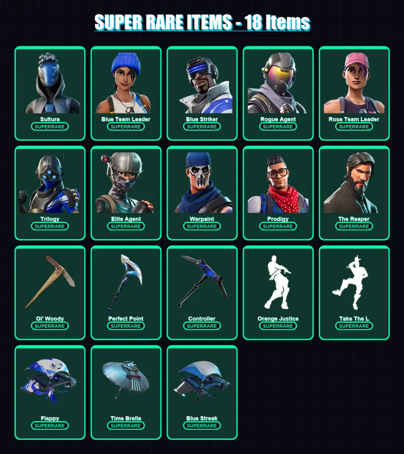 [PS4/PS5/XBOX/PC] | Sultura | Blue Team Leader | Blue Striker | Rogue Agent | Rose Team Leader | 81 skin | 73 pickaxe | 49 emote | 70 glider | Lv783