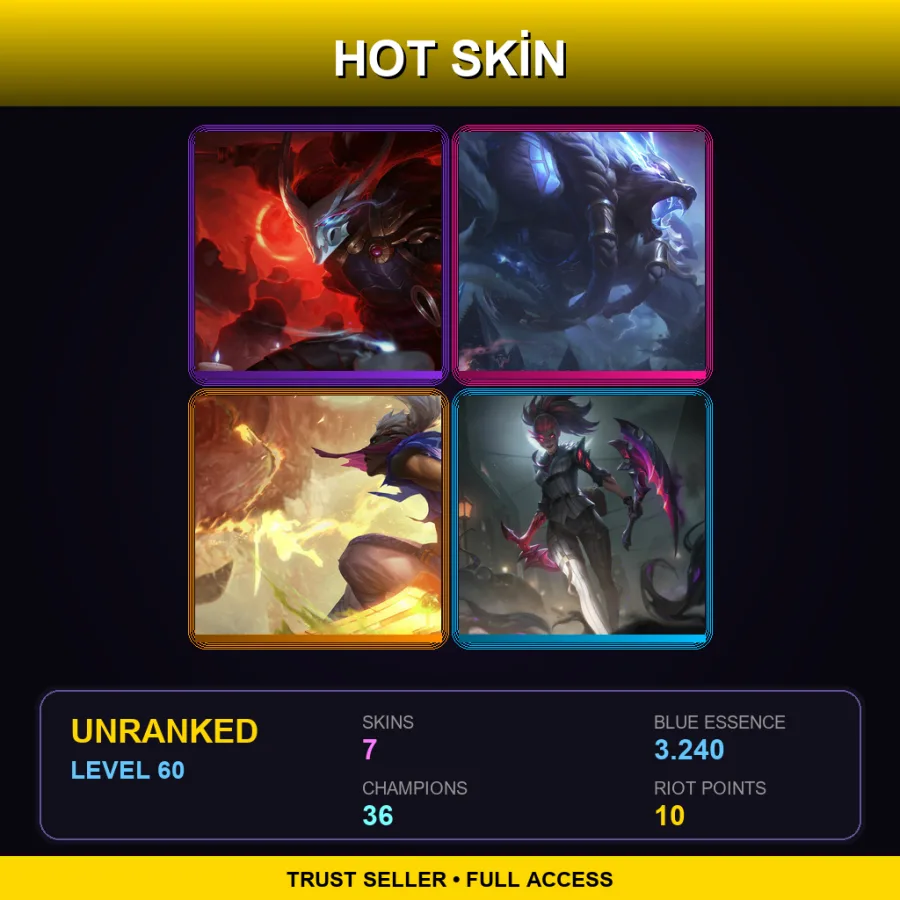 EUNE | Lv60 | Unranked | 7 Skin | 36 Champ — LoL account