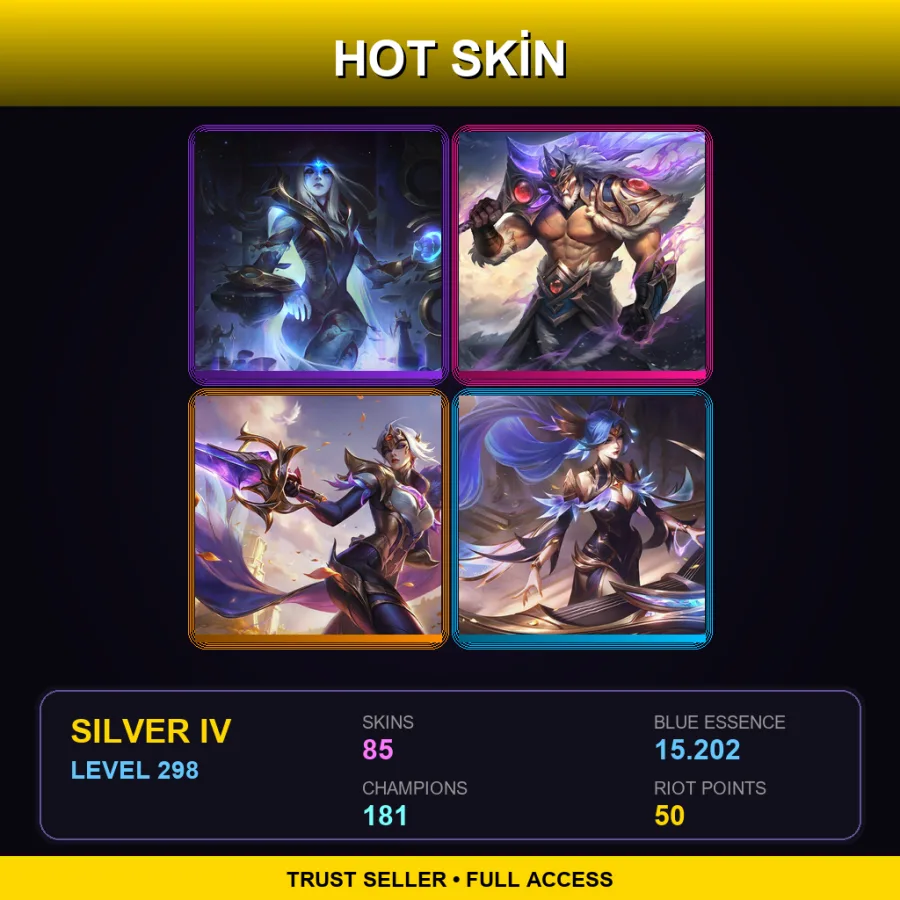 EUW | Lv298 | Silver IV | 85 Skin | 181 Champ
