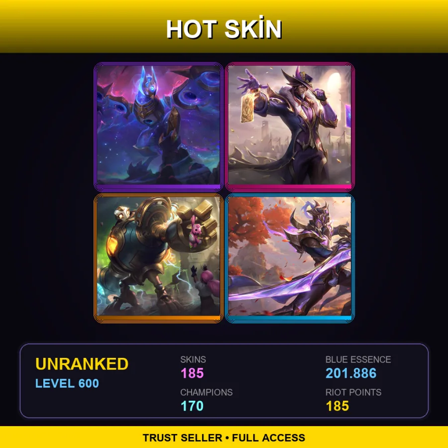 LAS | Lv600 | Unranked | 185 Skin | 170 Champ — LoL account
