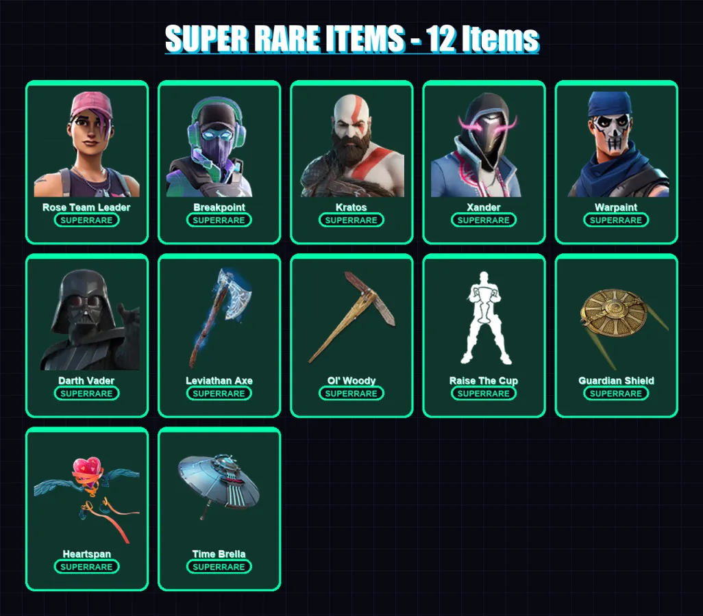 [PC/XBOX/PSN] | Rose Team Leader | Breakpoint | Kratos | Xander | Warpaint | 329 skin | 374 pickaxe | 257 emote | 249 glider | Lv3751