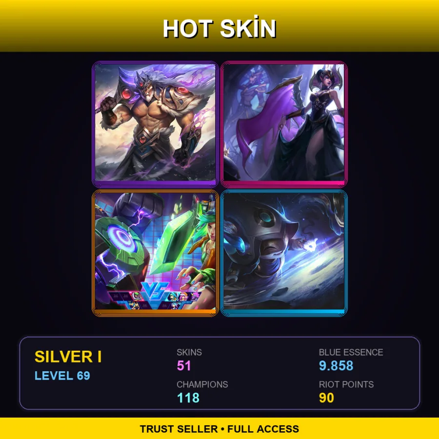 EUNE | Victorious Tryndamere | Victorious Morgana | Arcade Riven | Cosmic Enchantress Lulu | 51 Skin | 118 Champ | Silver I | Lv69 — LoL account