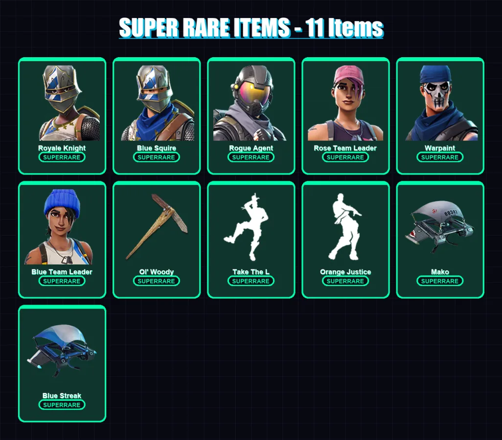 [PC/XBOX/PSN] | Royale Knight | Blue Squire | Rogue Agent | Rose Team Leader | Warpaint | 16 skin | 22 pickaxe | 14 emote | 25 glider | Lv260 — Fortnite account