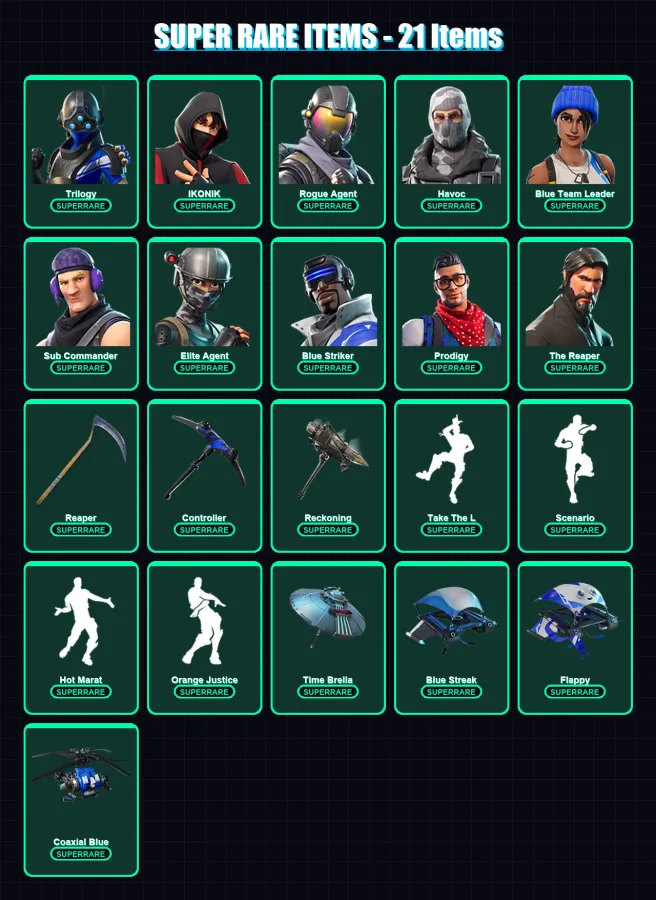 [PC/XBOX/PSN] | Trilogy | IKONIK | Rogue Agent | Havoc | Blue Team Leader | 86 skin | 79 pickaxe | 74 emote | 82 glider | Lv1277