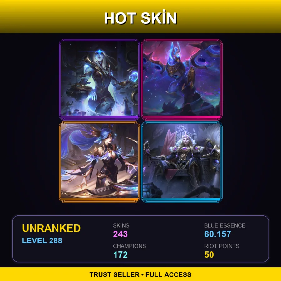 VN | Lv288 | Unranked | 243 Skin | 172 Champ — LoL account