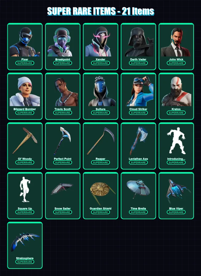 [PS4/PS5/XBOX/PC] | Fixer | Breakpoint | Xander | Darth Vader | John Wick | 631 skin | 619 pickaxe | 488 emote | 321 glider | Lv7766