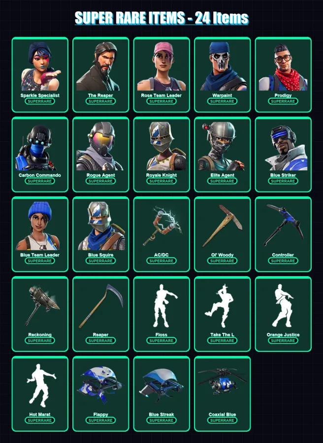 [PS4/PS5/XBOX/PC] | Sparkle Specialist | The Reaper | Omega | Rose Team Leader | Warpaint | 102 skin | 71 pickaxe | 87 emote | 70 glider | Lv954