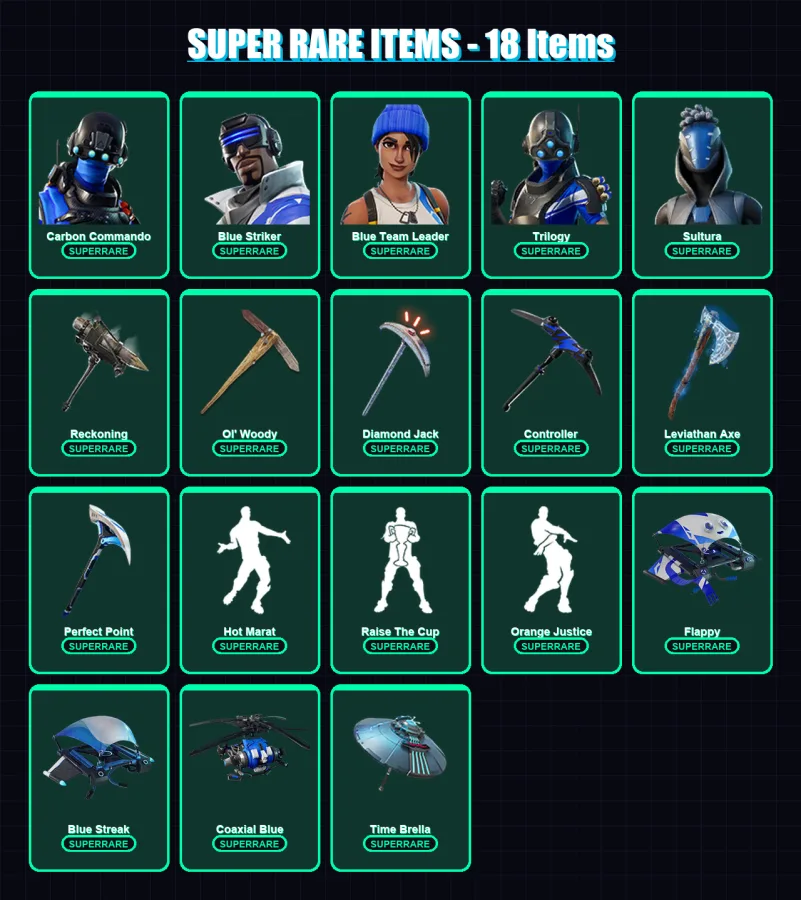 [PS4/PS5/PC] | Carbon Commando | Blue Striker | Blue Team Leader | Trilogy | Sultura | 251 skin | 288 pickaxe | 208 emote | 175 glider | Lv2592 — Game account