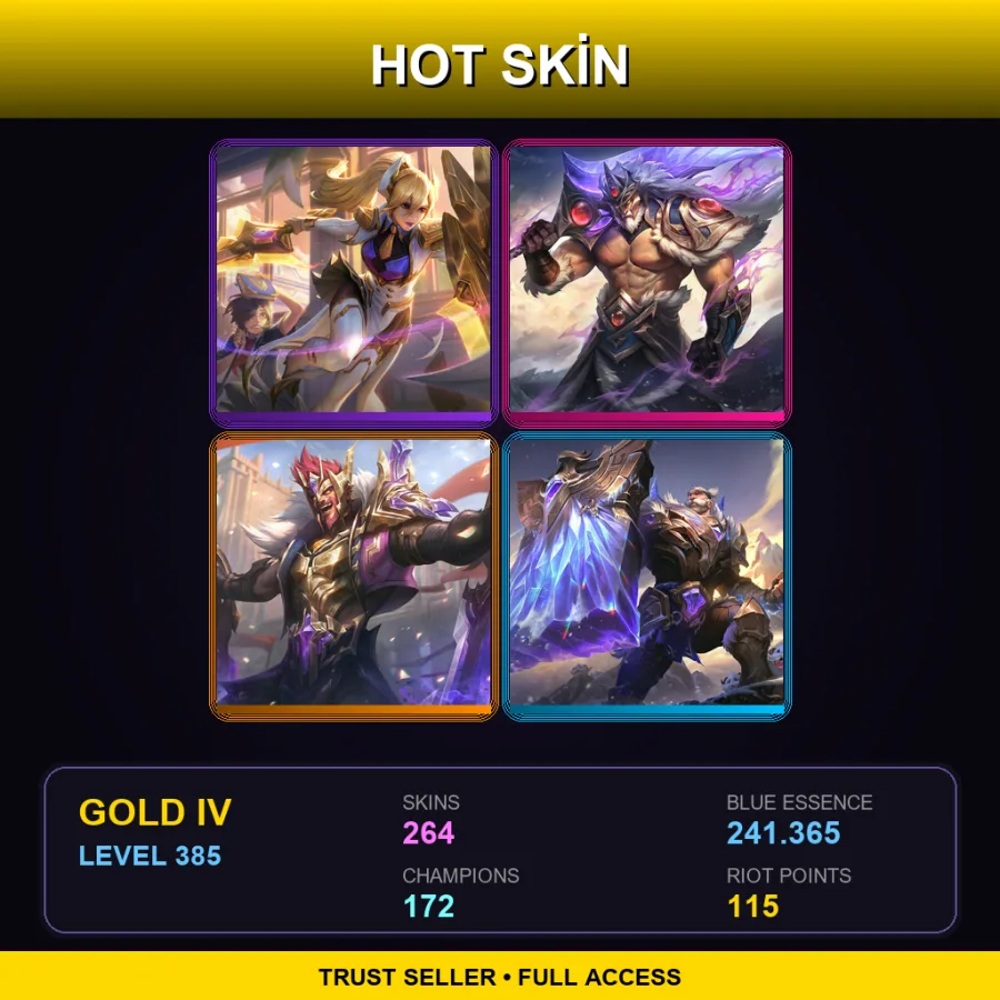 LAS | Lv385 | Gold IV | 264 Skin | 172 Champ — LoL account