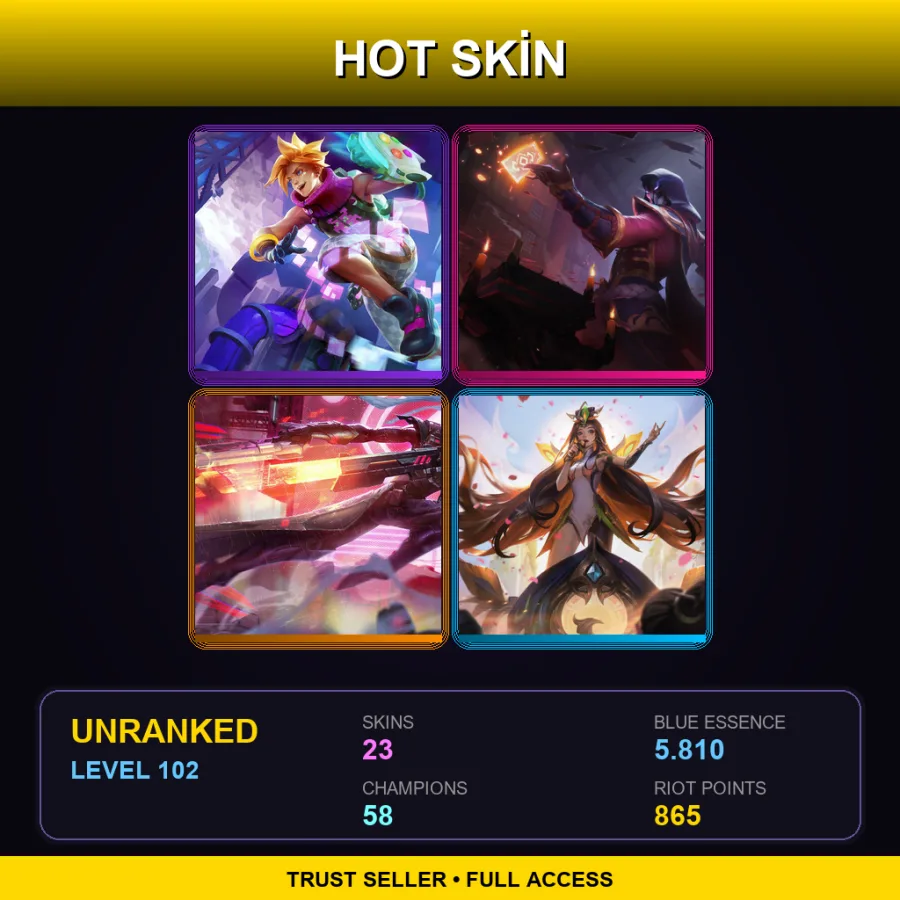 SG | Lv102 | Unranked | 23 Skin | 58 Champ — LoL account