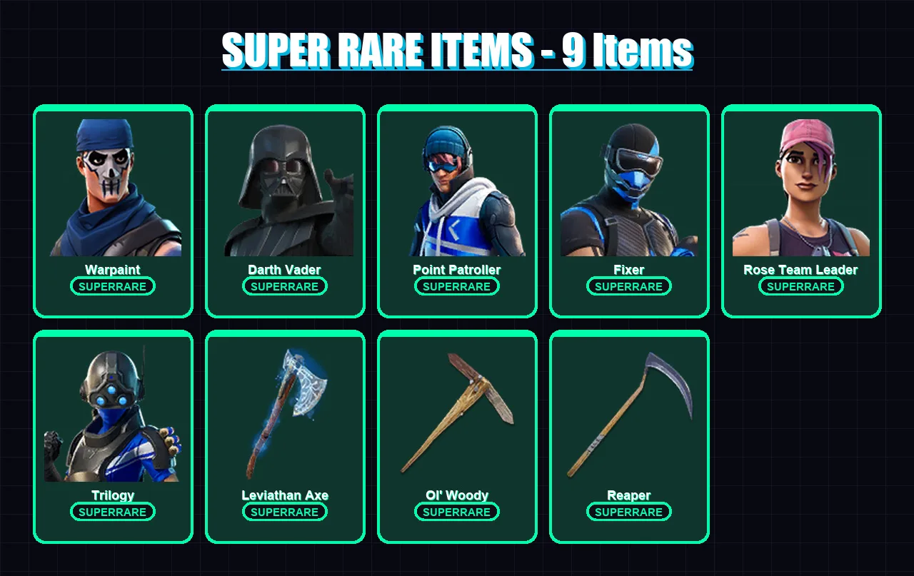 [PC/XBOX/PSN] | Warpaint | Darth Vader | Point Patroller | Fixer | Rose Team Leader | 191 skin | 223 pickaxe | 175 emote | 153 glider | Lv2096