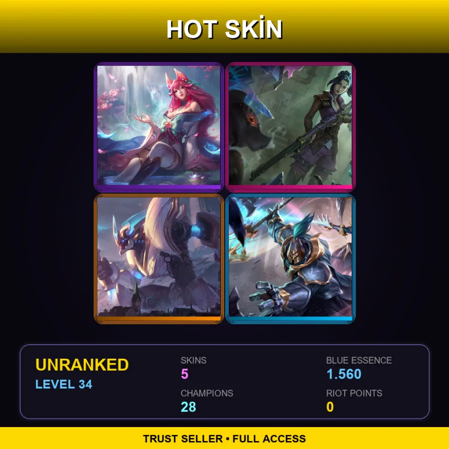 LAS | Lv34 | Unranked | 5 Skin | 28 Champ — LoL account