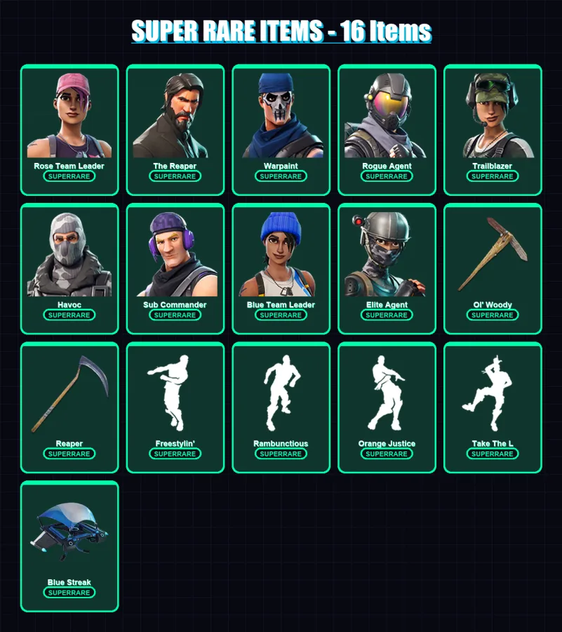 [PC/XBOX] | Rose Team Leader | The Reaper | Warpaint | Rogue Agent | Trailblazer | 41 skin | 29 pickaxe | 35 emote | 29 glider | Lv320