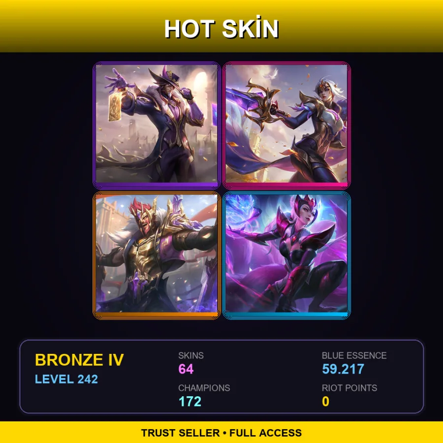 VN | Lv242 | Bronze IV | 64 Skin | 172 Champ — LoL account