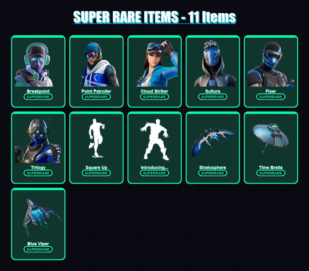 [PC/XBOX] | Breakpoint | Point Patroller | Cloud Striker | Sultura | Fixer | 55 skin | 91 pickaxe | 84 emote | 104 glider | Lv1584