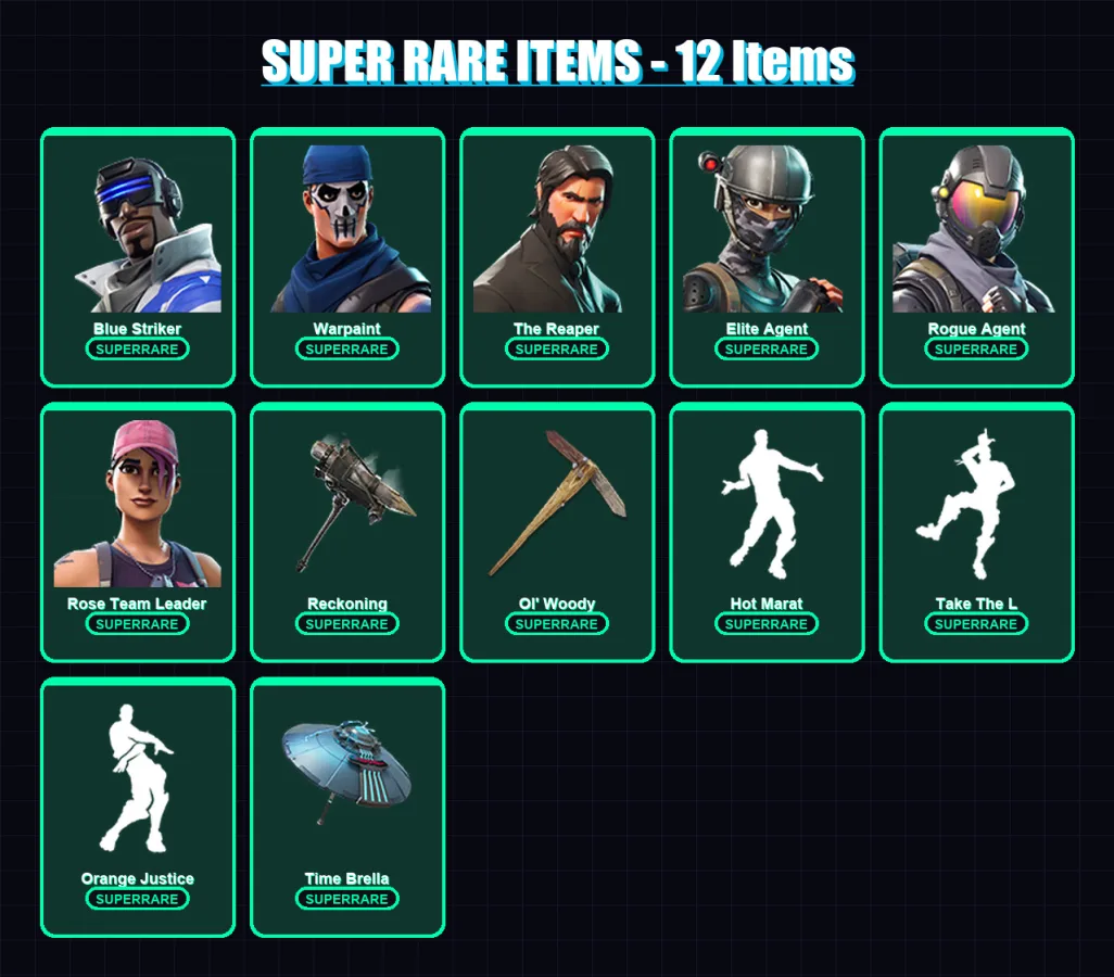[PC/XBOX] | Blue Striker | Warpaint | The Reaper | Elite Agent | Rogue Agent | 72 skin | 64 pickaxe | 61 emote | 68 glider | Lv937