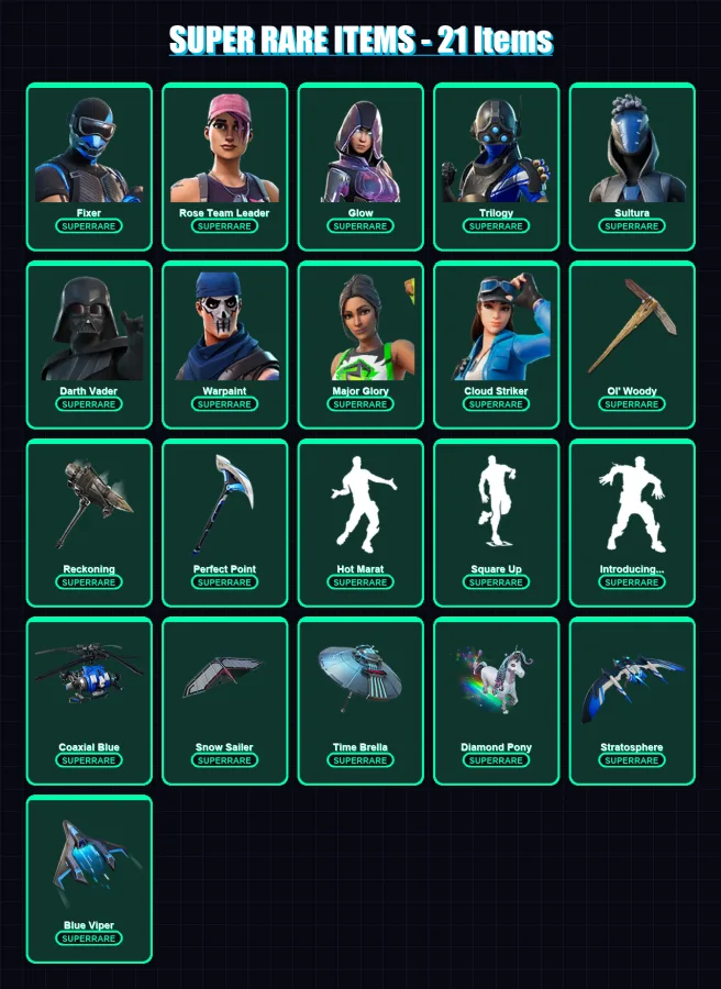 [PS4/PS5/XBOX/PC] | Fixer | Rose Team Leader | Glow | Trilogy | Sultura | 582 skin | 554 pickaxe | 465 emote | 332 glider | Lv5580