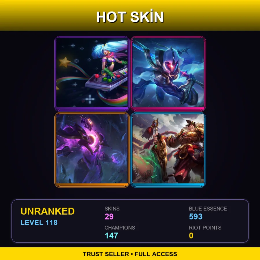SG | Lv118 | Unranked | 29 Skin | 147 Champ — LoL account