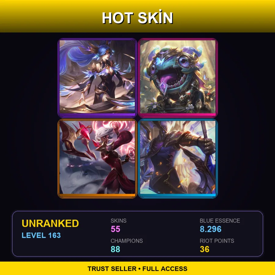 LAN | Lv163 | Unranked | 55 Skin | 88 Champ