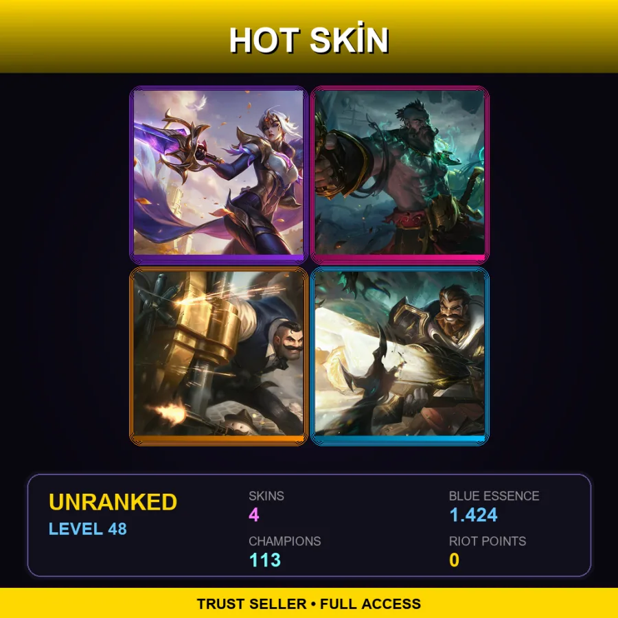 EUW | Lv48 | Unranked | 4 Skin | 113 Champ