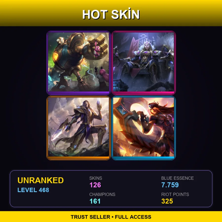 EUW | Lv468 | Unranked | 126 Skin | 161 Champ