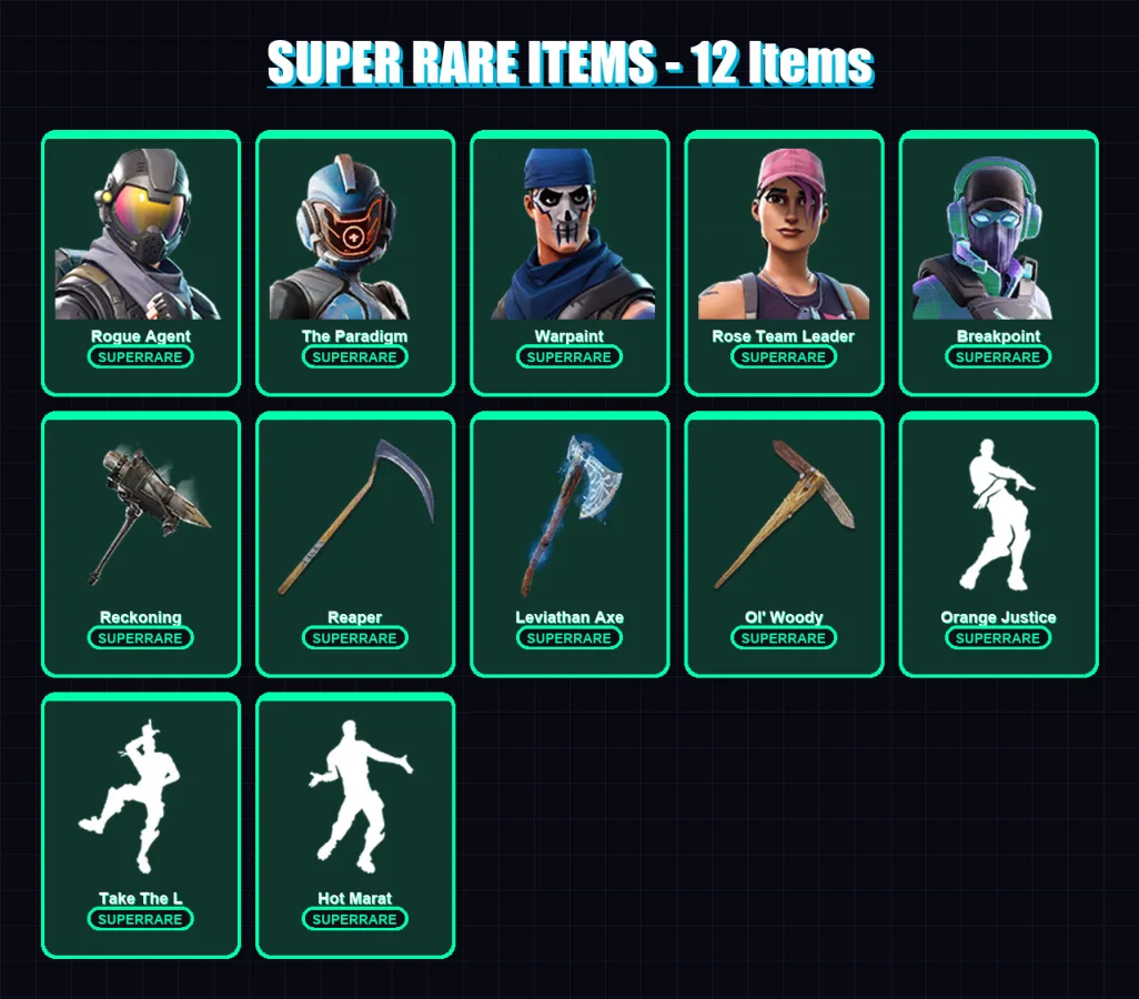 [PC/XBOX/PSN] | Rogue Agent | The Paradigm | Warpaint | Rose Team Leader | Breakpoint | 161 skin | 117 pickaxe | 150 emote | 97 glider | Lv1078 — Fortnite account