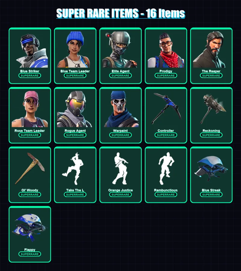 [PC/XBOX] | Blue Striker | Blue Team Leader | Elite Agent | Prodigy | The Reaper | 77 skin | 68 pickaxe | 60 emote | 60 glider | Lv866