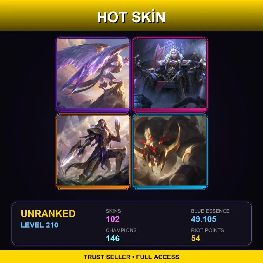 LAN | Lv210 | Unranked | 102 Skin | 146 Champ — LoL account