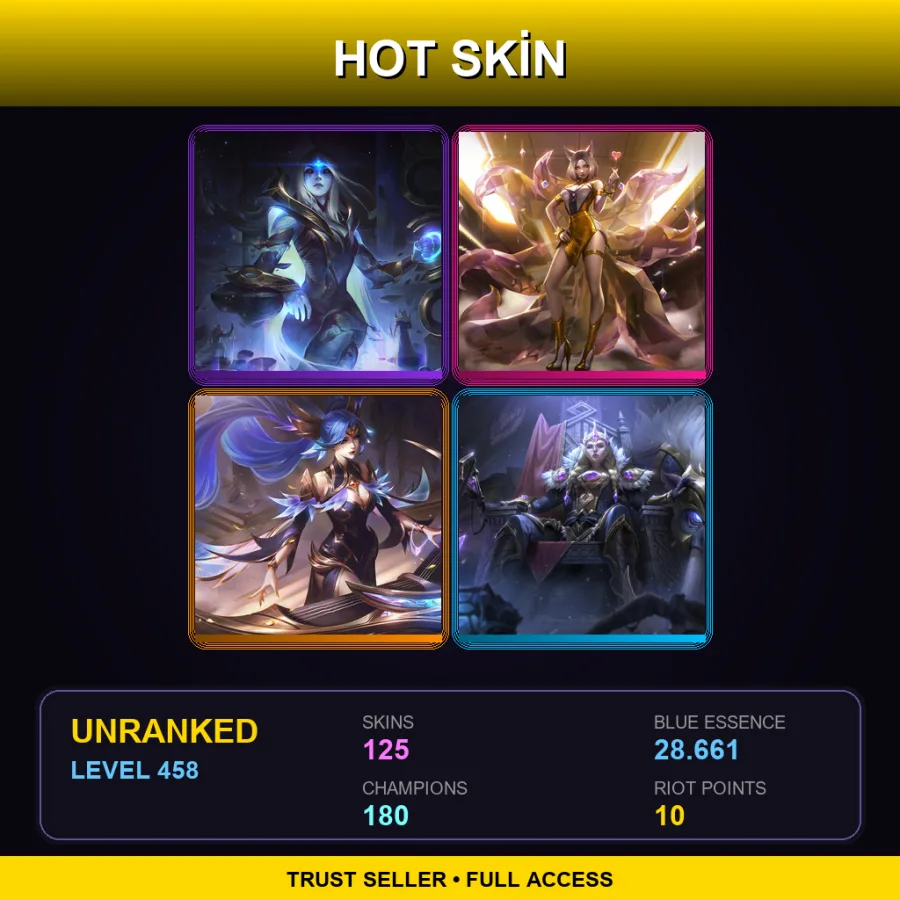 LAS | Lv458 | Unranked | 125 Skin | 180 Champ — LoL account