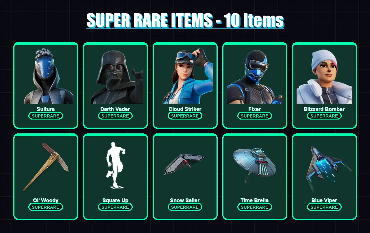 [PS4/PS5/XBOX/PC] | Sultura | Darth Vader | Cloud Striker | Fixer | Blizzard Bomber | 170 skin | 181 pickaxe | 168 emote | 142 glider | Lv2181