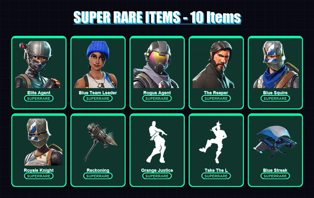 [PS4/PS5/XBOX/PC] | Elite Agent | Blue Team Leader | Rogue Agent | The Reaper | Blue Squire | 30 skin | 16 pickaxe | 22 emote | 21 glider | Lv300