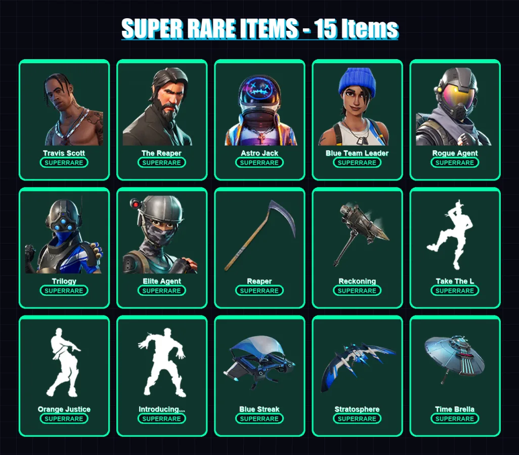 [PC/XBOX] | Travis Scott | The Reaper | Astro Jack | Blue Team Leader | Rogue Agent | 120 skin | 124 pickaxe | 108 emote | 110 glider | Lv1584