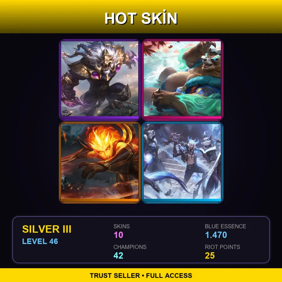 BR | Victorious Rengar | Spirit Blossom Springs Volibear | Infernal Diana | EDG Viego | 10 Skin | 42 Champ | Silver III | Lv46