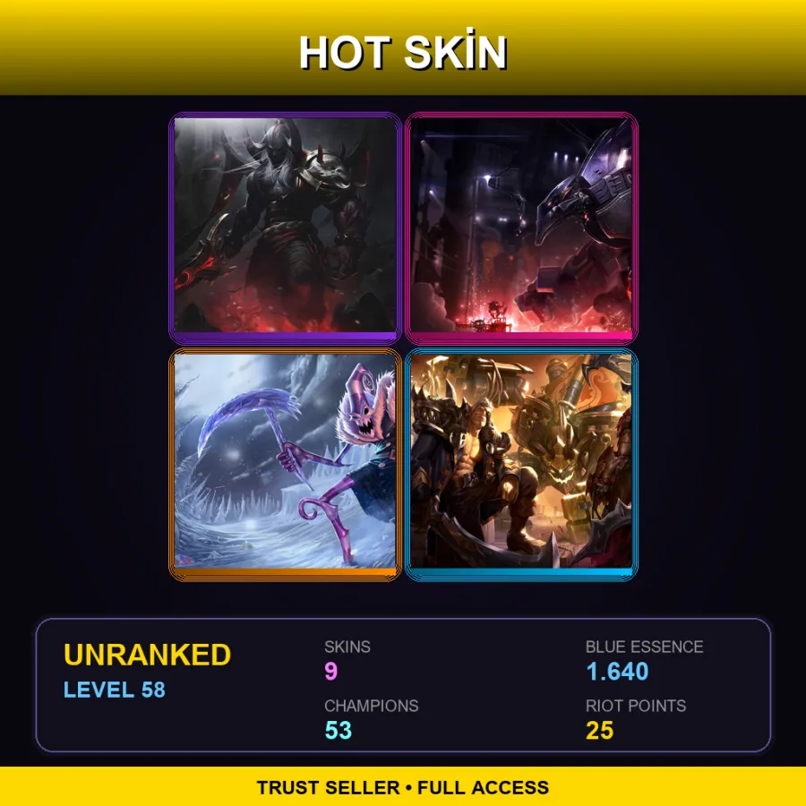 EUW | Lv58 | Unranked | 9 Skin | 53 Champ — LoL account