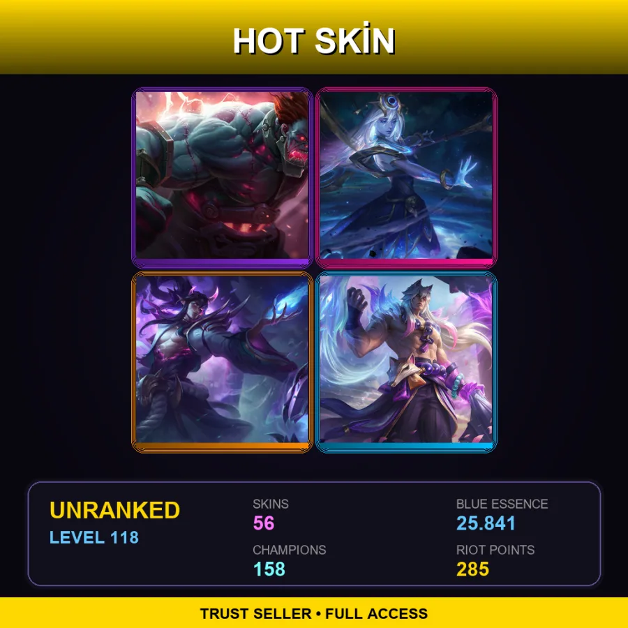 SG | Lv118 | Unranked | 56 Skin | 158 Champ — Unranked / Smurf League of Legends